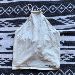 White lace up back crop top.